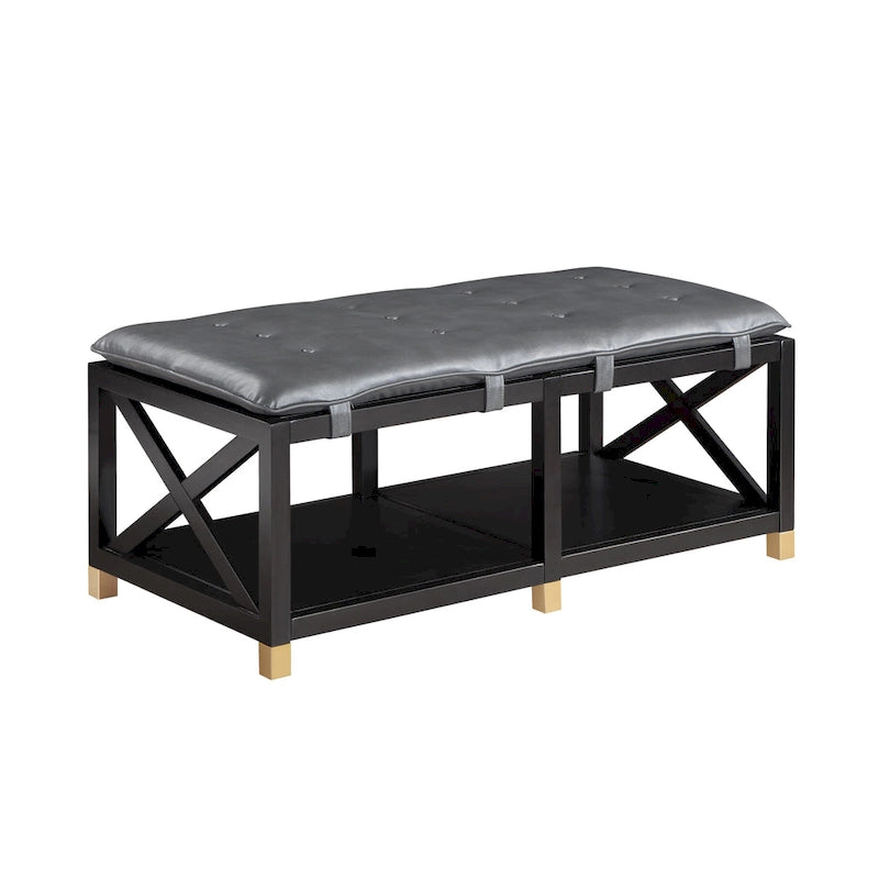 Banc de rangement en bois avec coussins amovibles en similicuir
