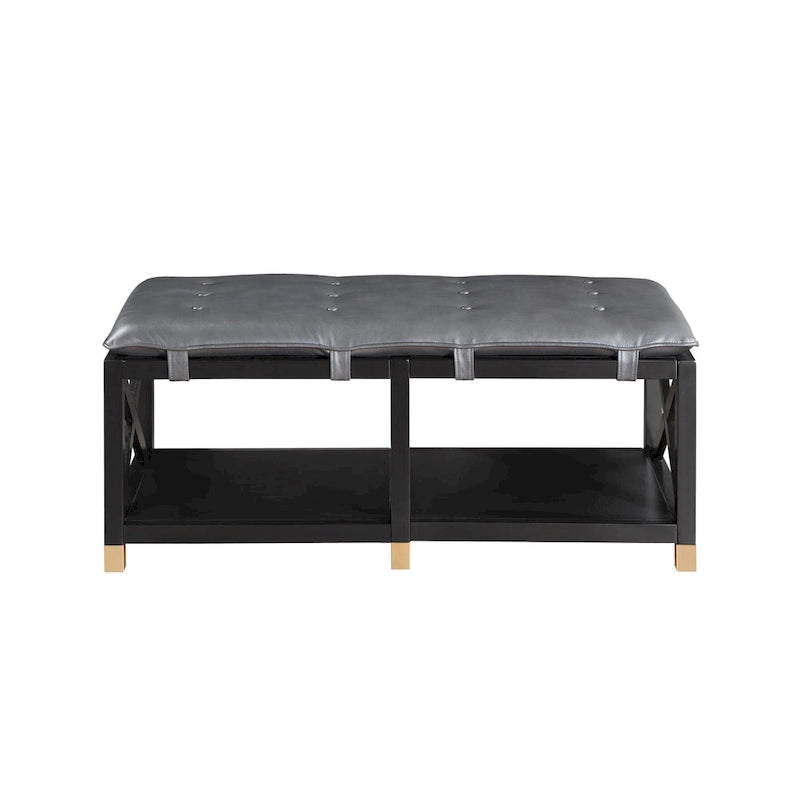 Banc de rangement en bois avec coussins amovibles en similicuir