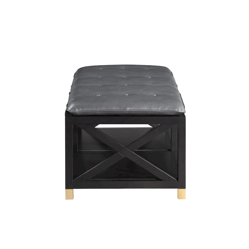 Banc de rangement en bois avec coussins amovibles en similicuir