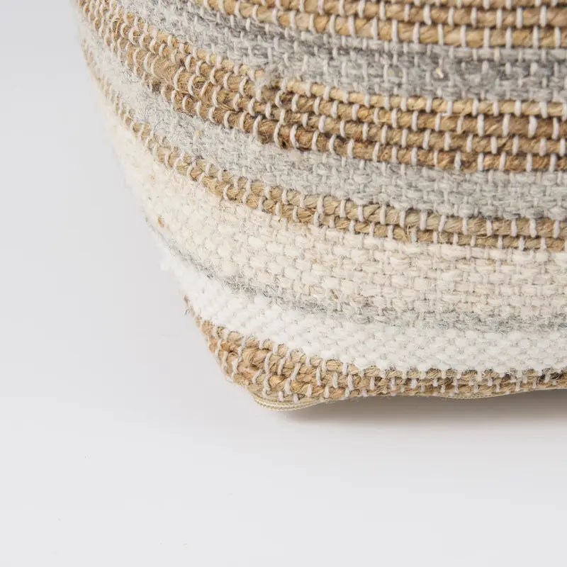 Pouf carré en chanvre et coton à rayures multicolores
