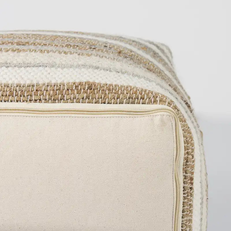 Pouf carré en chanvre et coton à rayures multicolores