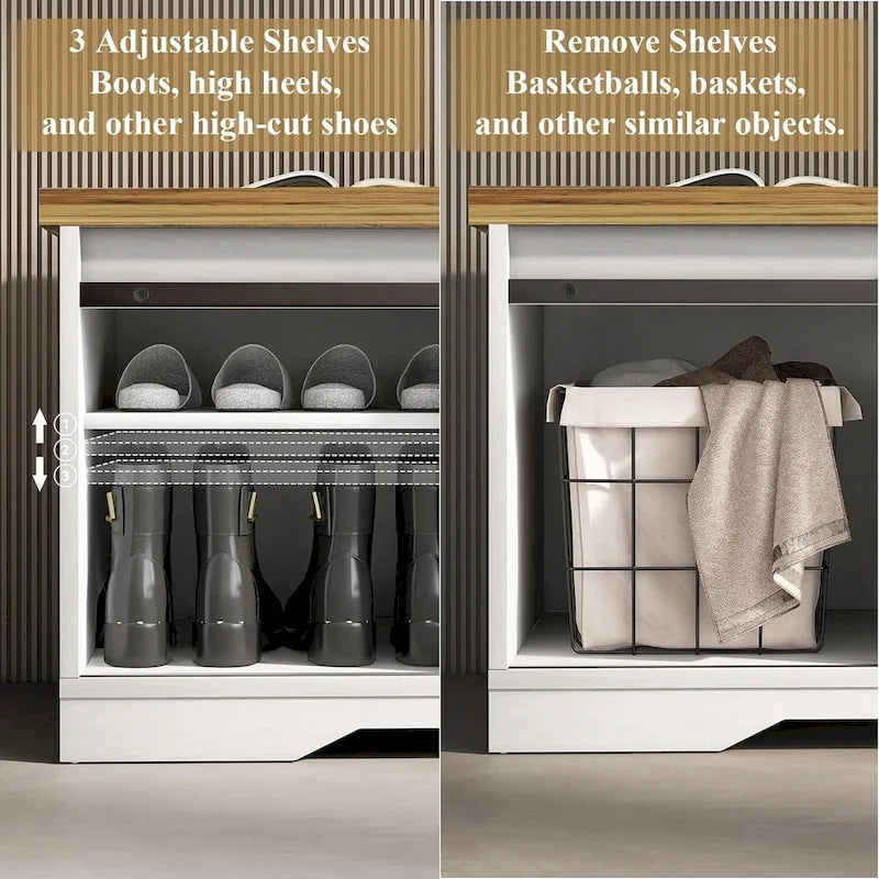 Banc à chaussures d'entrée avec rangement et porte coulissante de style grange – 120 cm x 39 cm x 45 cm