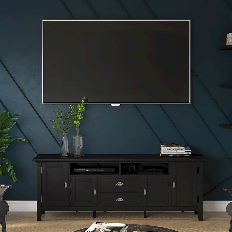 Meuble TV en bois massif de 183 cm de large pour téléviseurs jusqu'à 80 pouces - 183 L x 42 P x 66 H cm