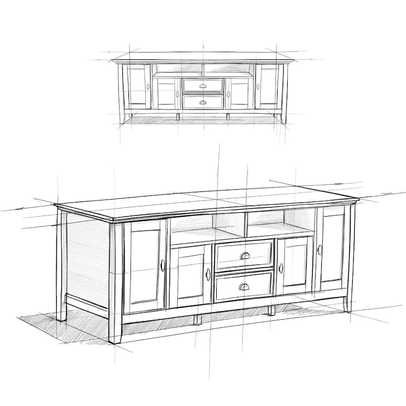 Meuble TV en bois massif de 183 cm de large pour téléviseurs jusqu'à 80 pouces - 183 L x 42 P x 66 H cm