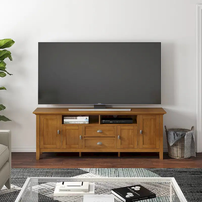 Meuble TV en bois massif de 183 cm de large pour téléviseurs jusqu'à 80 pouces - 183 L x 42 P x 66 H cm