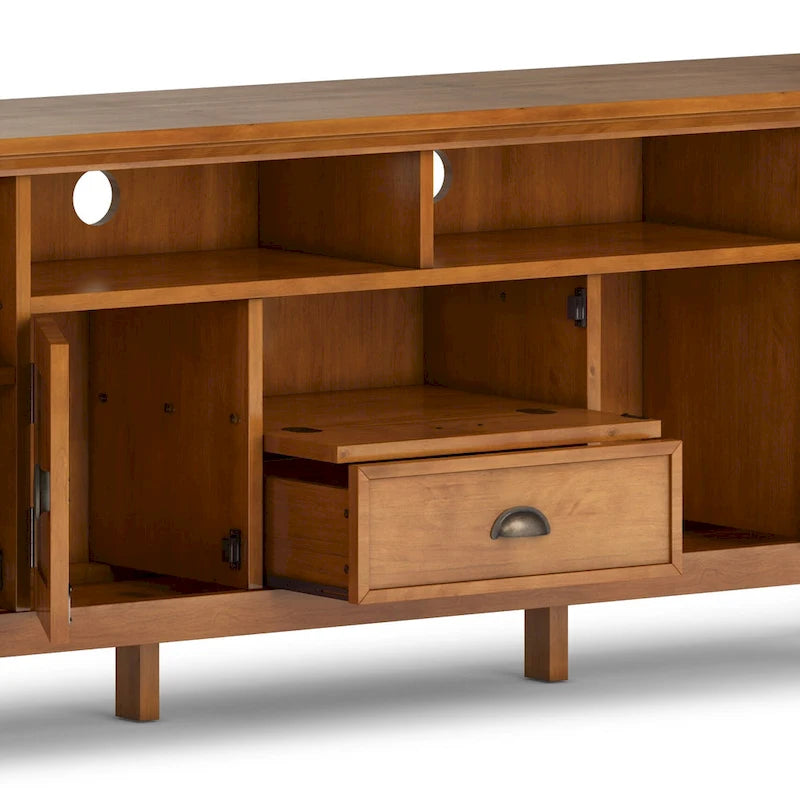 Meuble TV en bois massif de 183 cm de large pour téléviseurs jusqu'à 80 pouces - 183 L x 42 P x 66 H cm