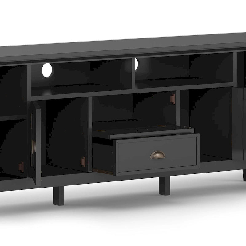 Meuble TV en bois massif de 183 cm de large pour téléviseurs jusqu'à 80 pouces - 183 L x 42 P x 66 H cm