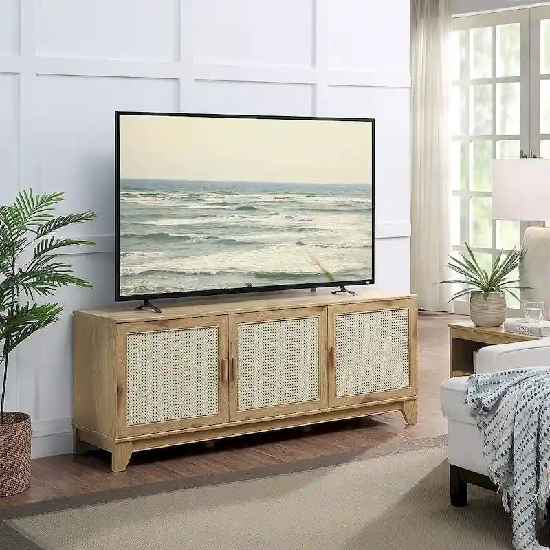 Console de meuble TV moderne en rotin de 160 cm (62.99 po)