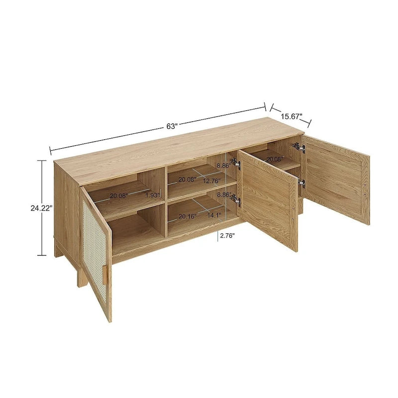 Console de meuble TV moderne en rotin de 160 cm (62.99 po)