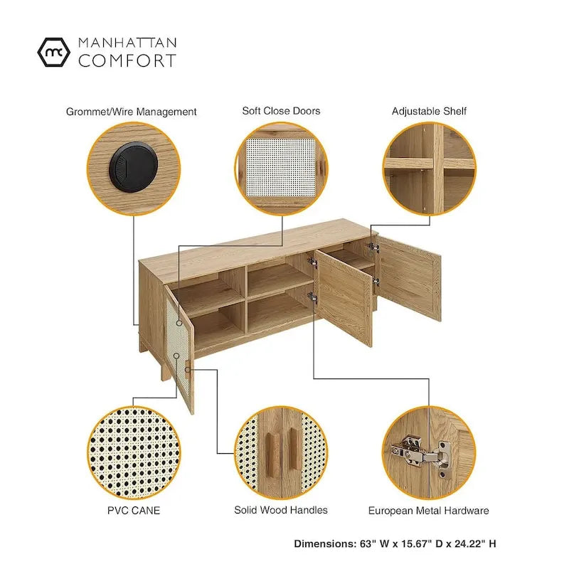 Console de meuble TV moderne en rotin de 160 cm (62.99 po)