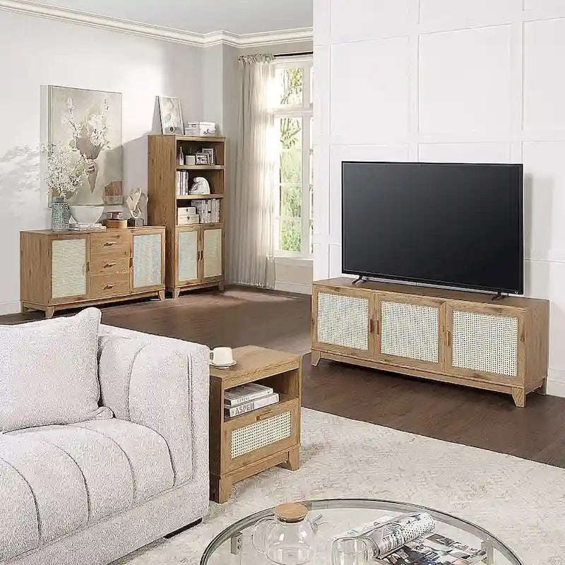 Console de meuble TV moderne en rotin de 160 cm (62.99 po)