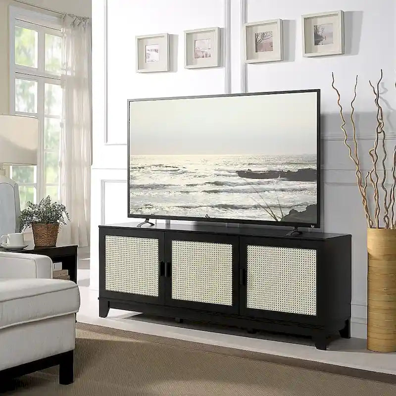 Console de meuble TV moderne en rotin de 160 cm (62.99 po)
