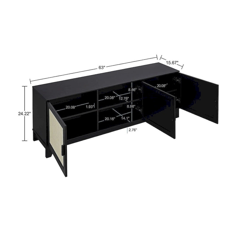 Console de meuble TV moderne en rotin de 160 cm (62.99 po)
