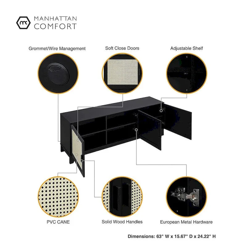 Console de meuble TV moderne en rotin de 160 cm (62.99 po)