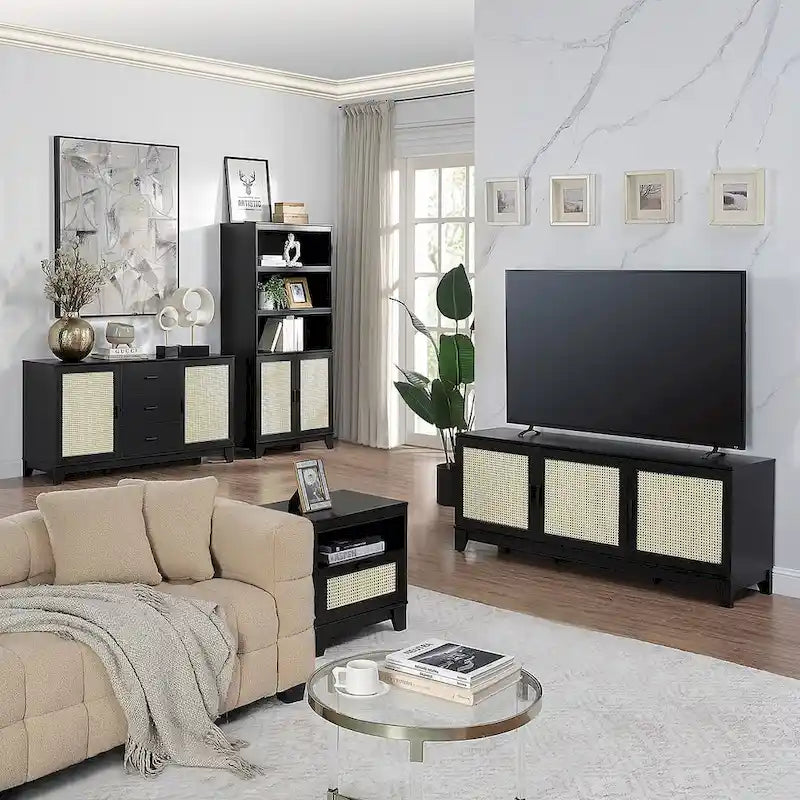 Console de meuble TV moderne en rotin de 160 cm (62.99 po)