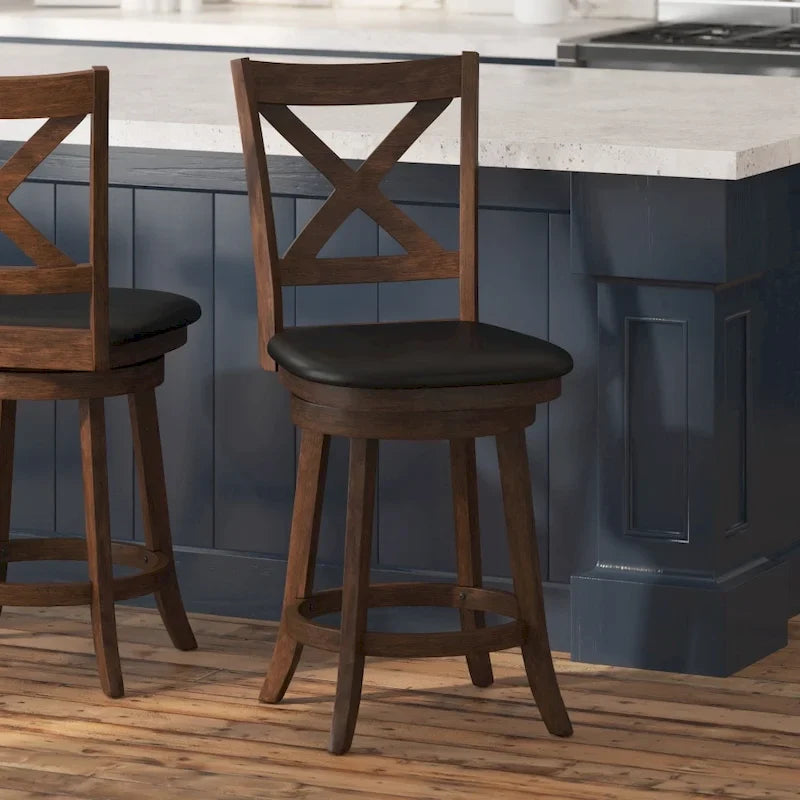 Tabouret de comptoir pivotant moderne en bois à dossier échelle et assise rembourrée