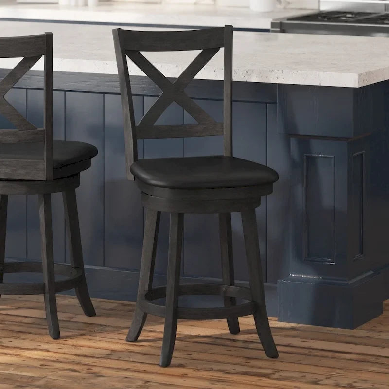Tabouret de comptoir pivotant moderne en bois à dossier échelle et assise rembourrée