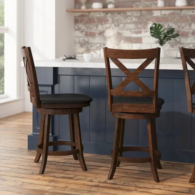 Tabouret de comptoir pivotant moderne en bois à dossier échelle et assise rembourrée