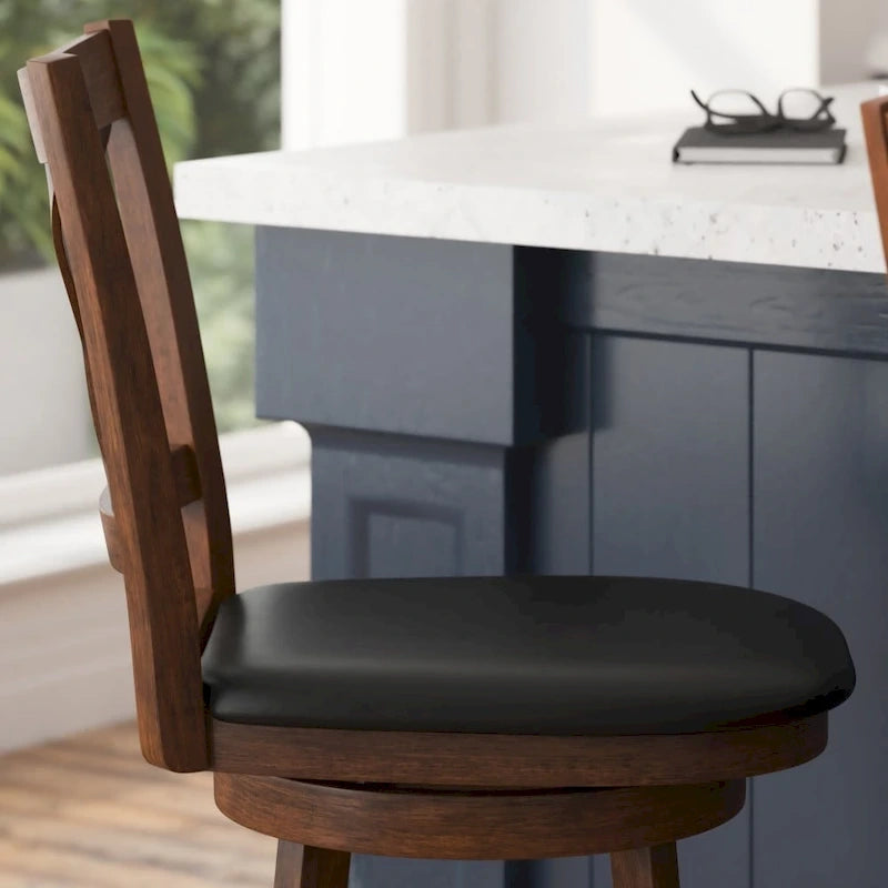Tabouret de comptoir pivotant moderne en bois à dossier échelle et assise rembourrée