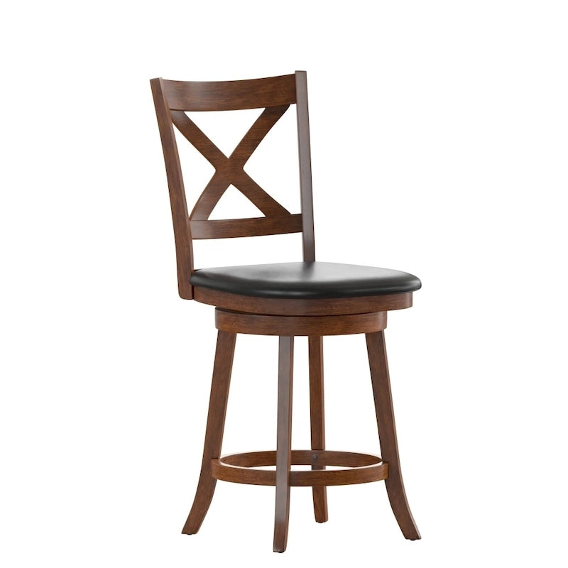 Tabouret de comptoir pivotant moderne en bois à dossier échelle et assise rembourrée