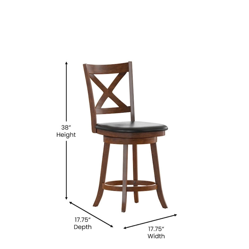 Tabouret de comptoir pivotant moderne en bois à dossier échelle et assise rembourrée