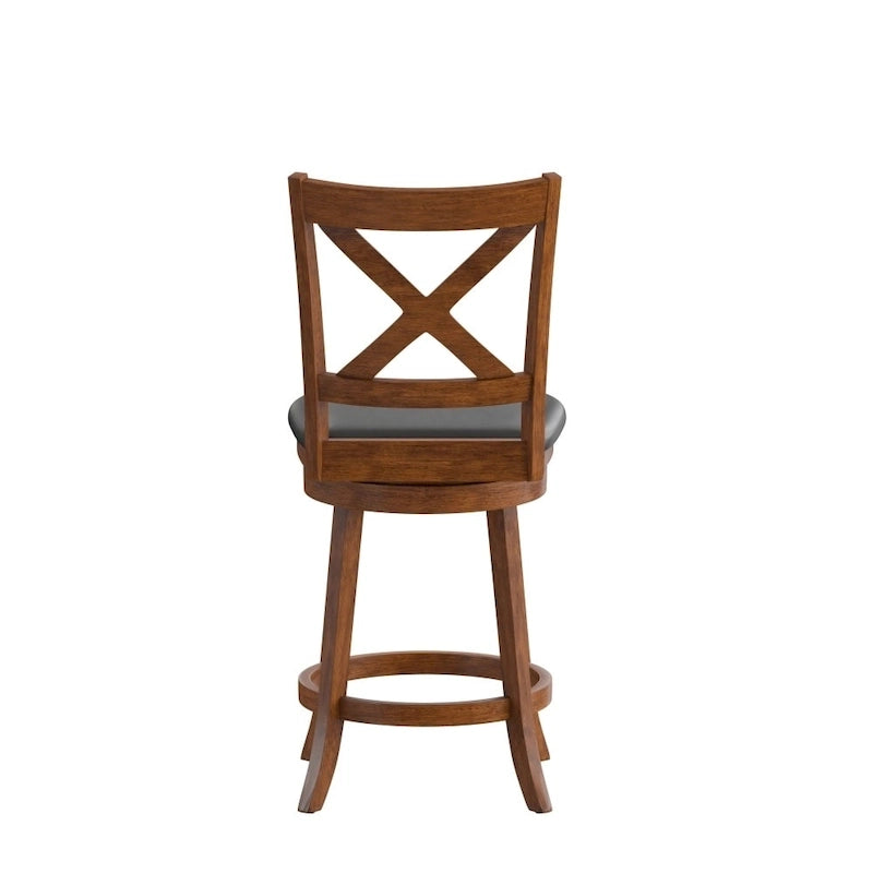 Tabouret de comptoir pivotant moderne en bois à dossier échelle et assise rembourrée