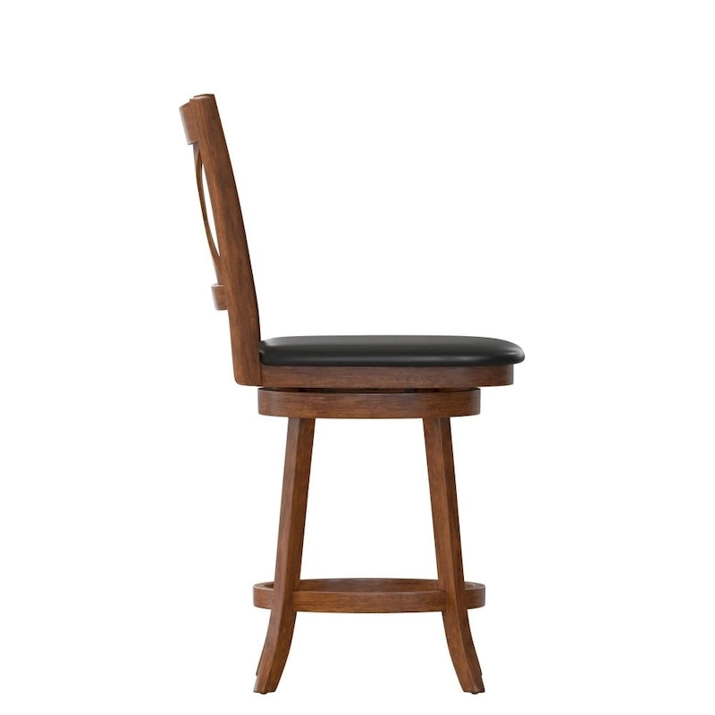 Tabouret de comptoir pivotant moderne en bois à dossier échelle et assise rembourrée