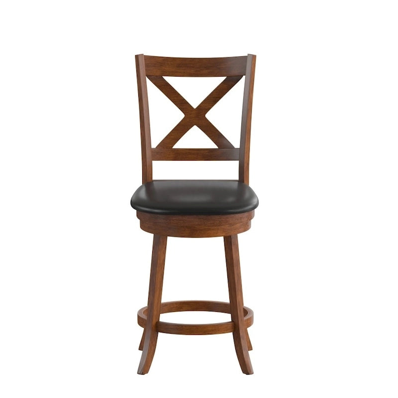Tabouret de comptoir pivotant moderne en bois à dossier échelle et assise rembourrée