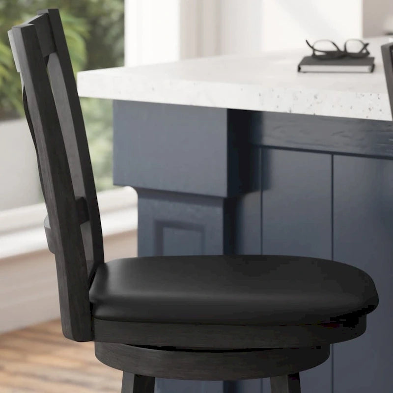 Tabouret de comptoir pivotant moderne en bois à dossier échelle et assise rembourrée