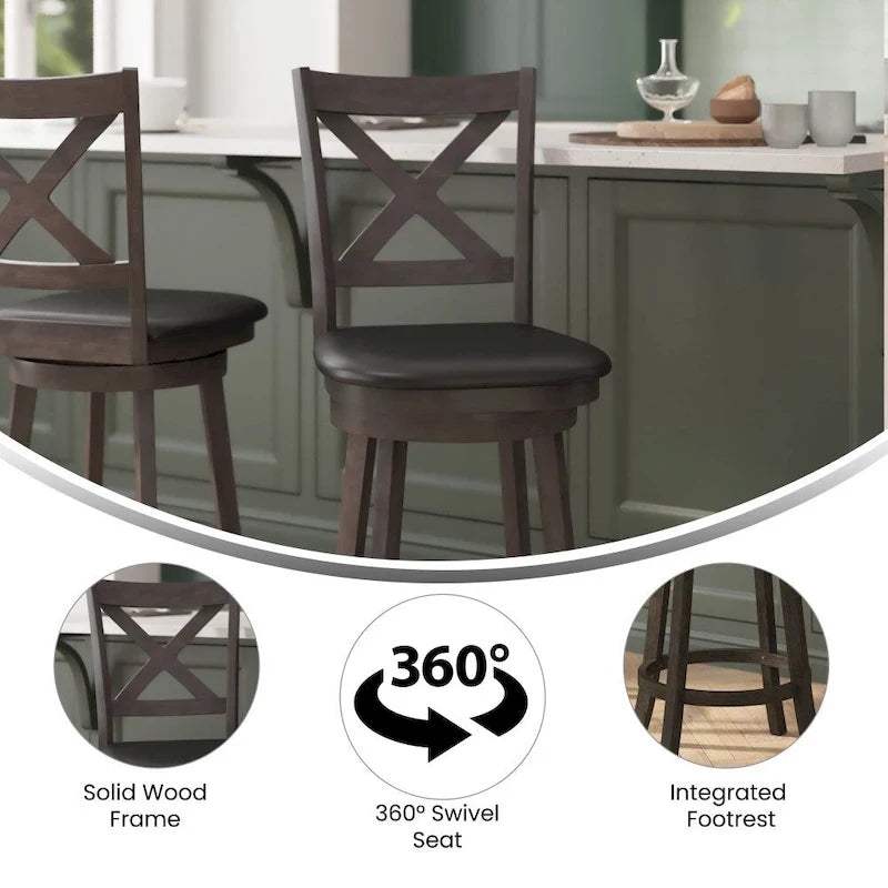 Tabouret de comptoir pivotant moderne en bois à dossier échelle et assise rembourrée