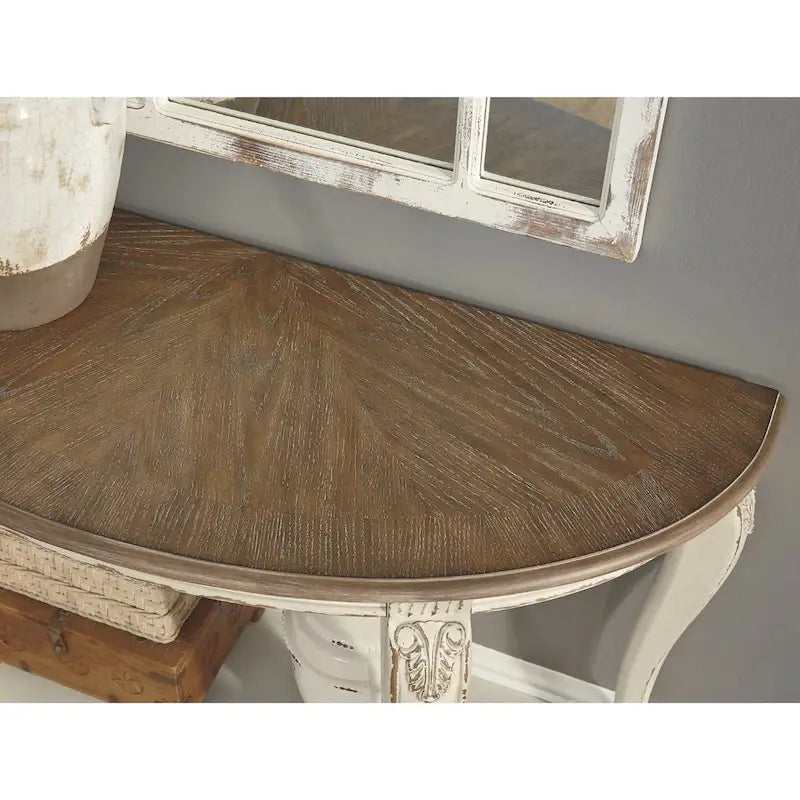 Table d'appoint demi-lune – Blanc/Marron