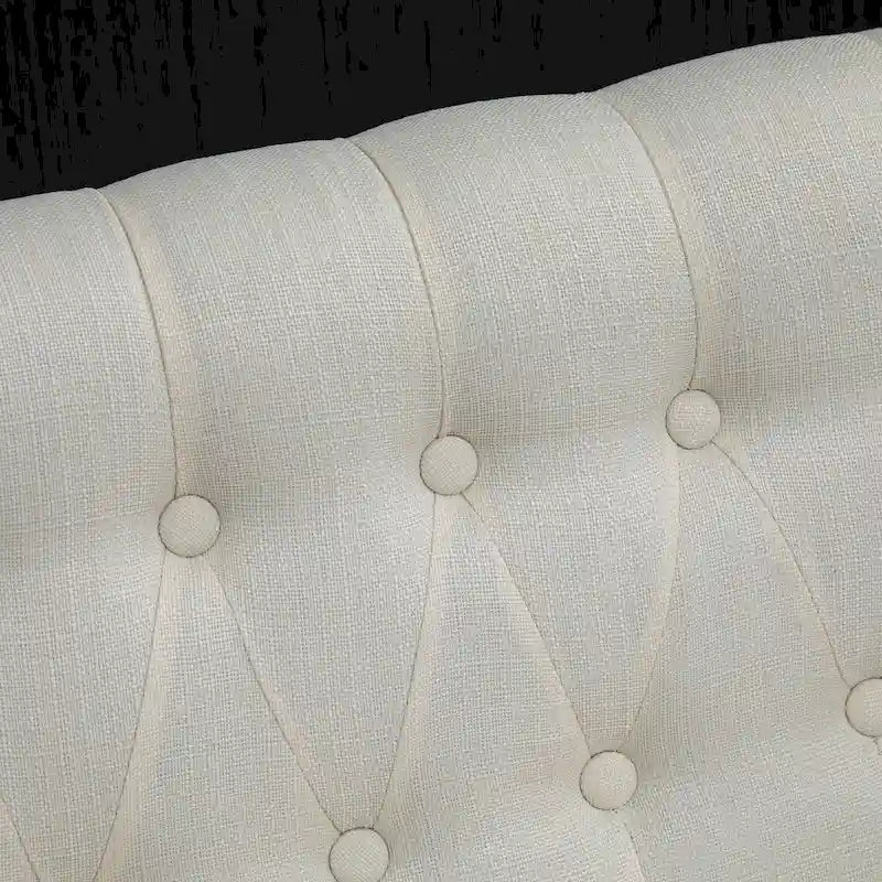 Petite banquette sans accoudoirs en tissu rembourré avec capitonnage, pour salon, avec pieds en bois, blanc crème