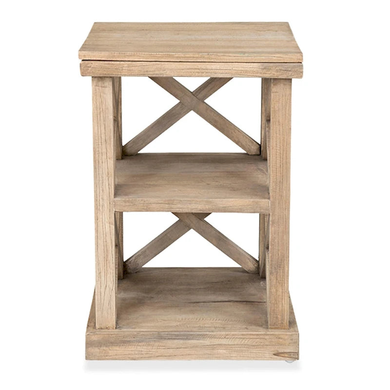 Table d'appoint avec piètement croisé en bois de mindi naturel vieilli