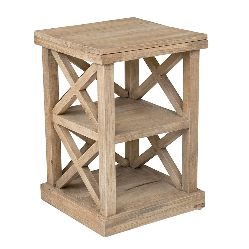 Table d'appoint avec piètement croisé en bois de mindi naturel vieilli