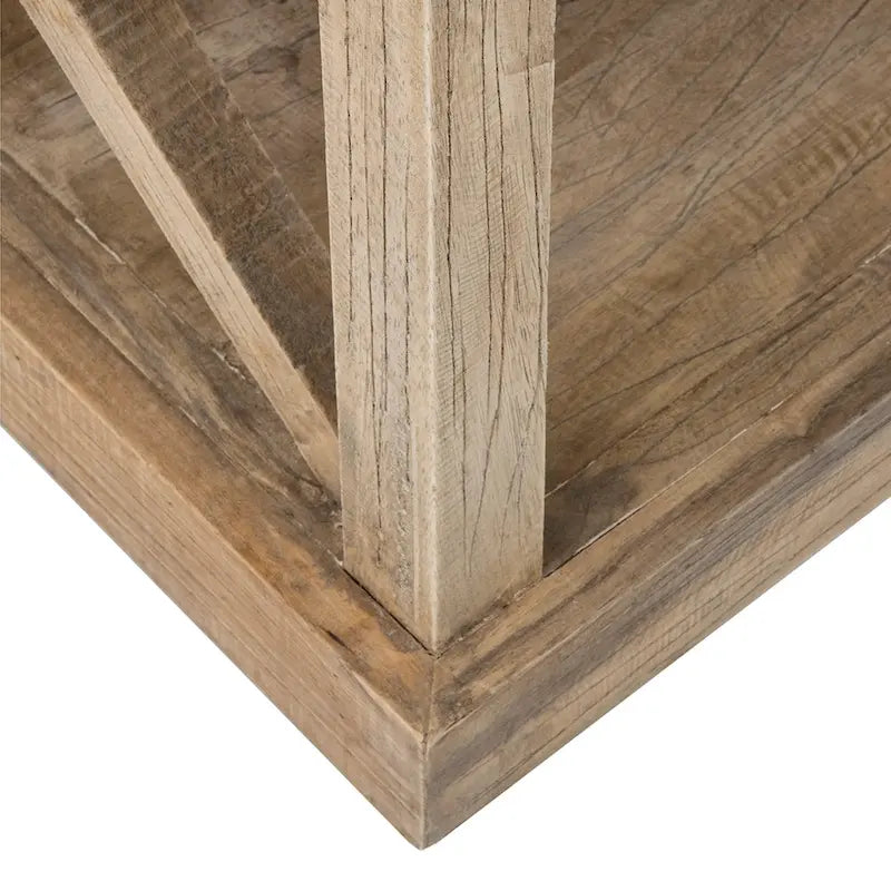Table d'appoint avec piètement croisé en bois de mindi naturel vieilli