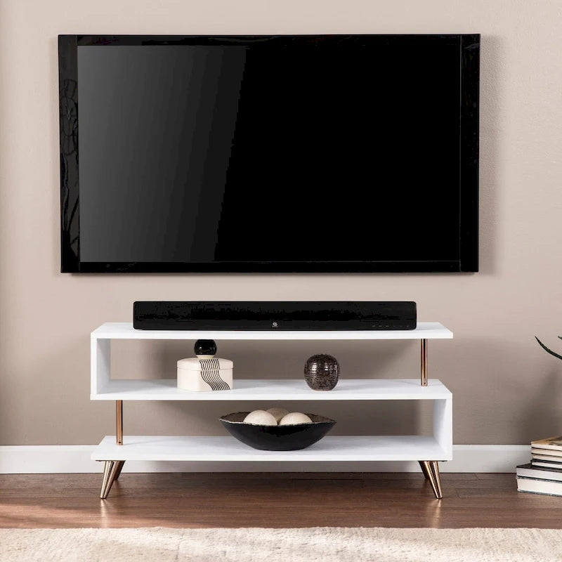 Meuble TV blanc bas profil pour téléviseurs jusqu'à 41 pouces