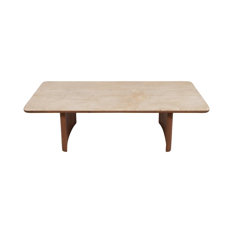 Table basse en acacia et travertin pour salon moderne