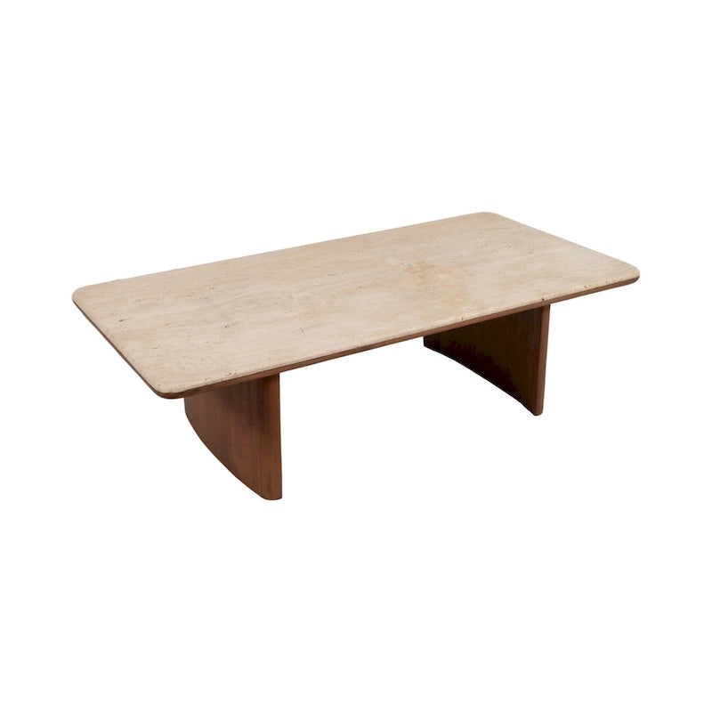 Table basse en acacia et travertin pour salon moderne