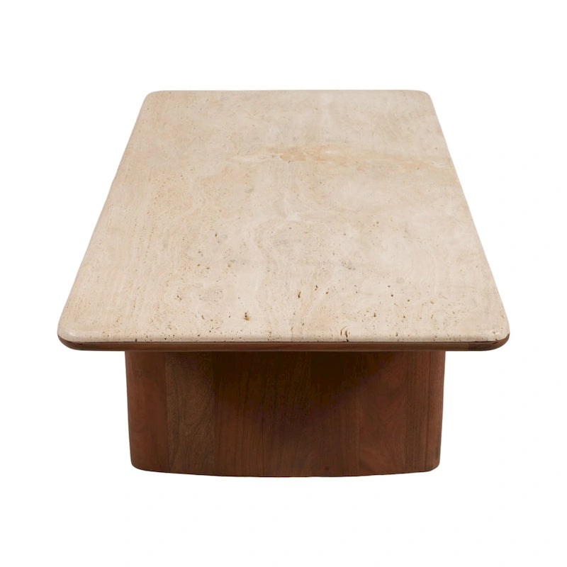 Table basse en acacia et travertin pour salon moderne