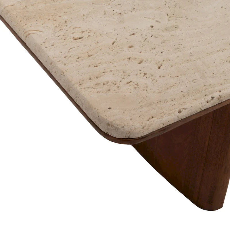 Table basse en acacia et travertin pour salon moderne