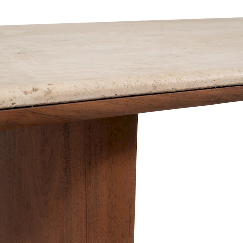 Table basse en acacia et travertin pour salon moderne