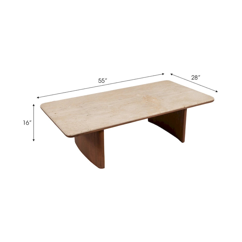 Table basse en acacia et travertin pour salon moderne
