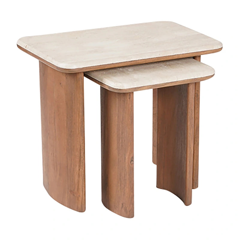 Table basse en acacia et travertin pour salon moderne