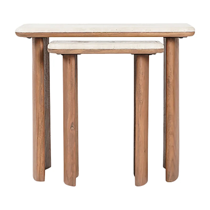 Table basse en acacia et travertin pour salon moderne