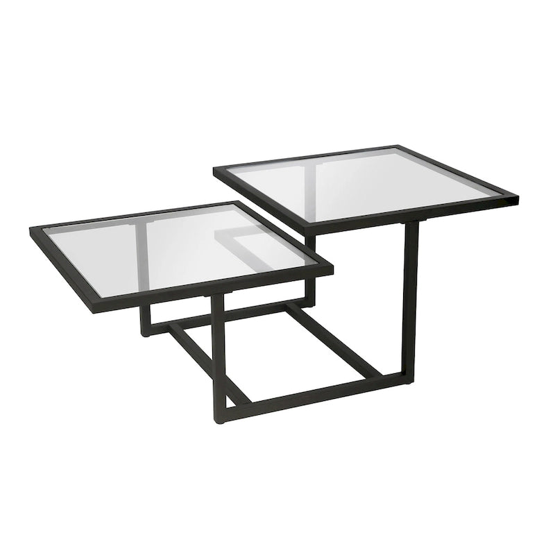 Table basse à deux niveaux avec plateaux en verre trempé