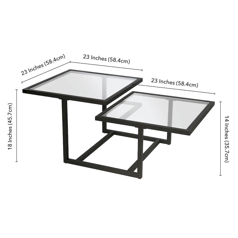 Table basse à deux niveaux avec plateaux en verre trempé