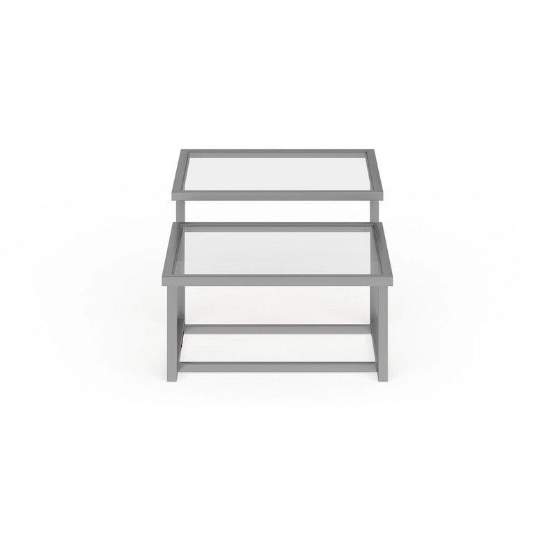 Table basse à deux niveaux avec plateaux en verre trempé