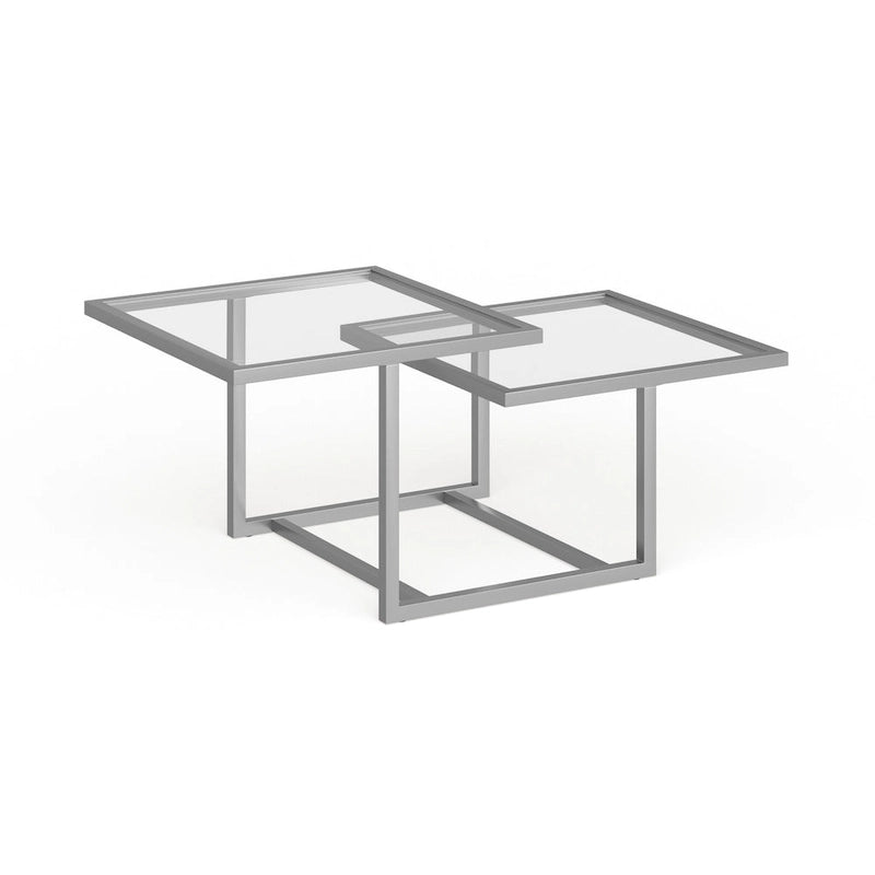 Table basse à deux niveaux avec plateaux en verre trempé