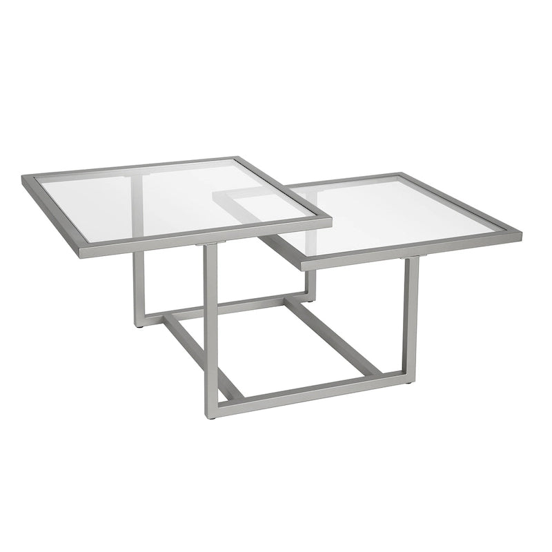 Table basse à deux niveaux avec plateaux en verre trempé