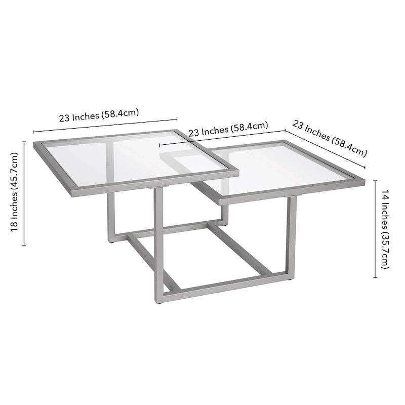Table basse à deux niveaux avec plateaux en verre trempé